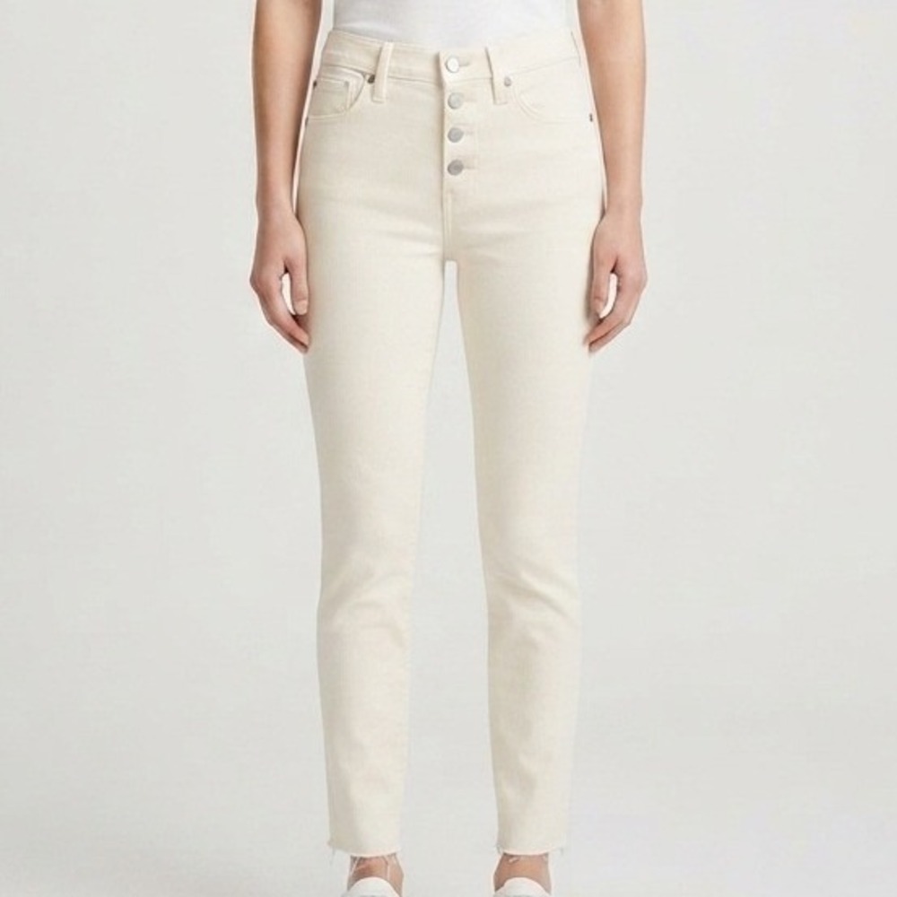Madewell 9" Mid Rise Skinny Jeans Womens 27 Denim White Button Fly Raw Hem